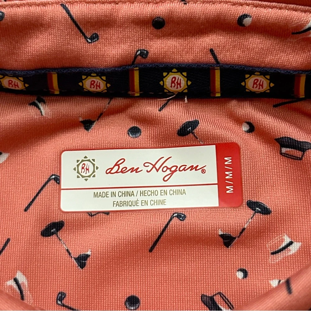 Ben Hogan Polo Shirt Mens Size M Short Sleeve All Over Golf Print Pink Stretch - Picture 4 of 5